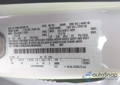 2022 Ford Escape Se Hybrid из США, поврежденный, VIN 1FMCU0BZ0NUB46343